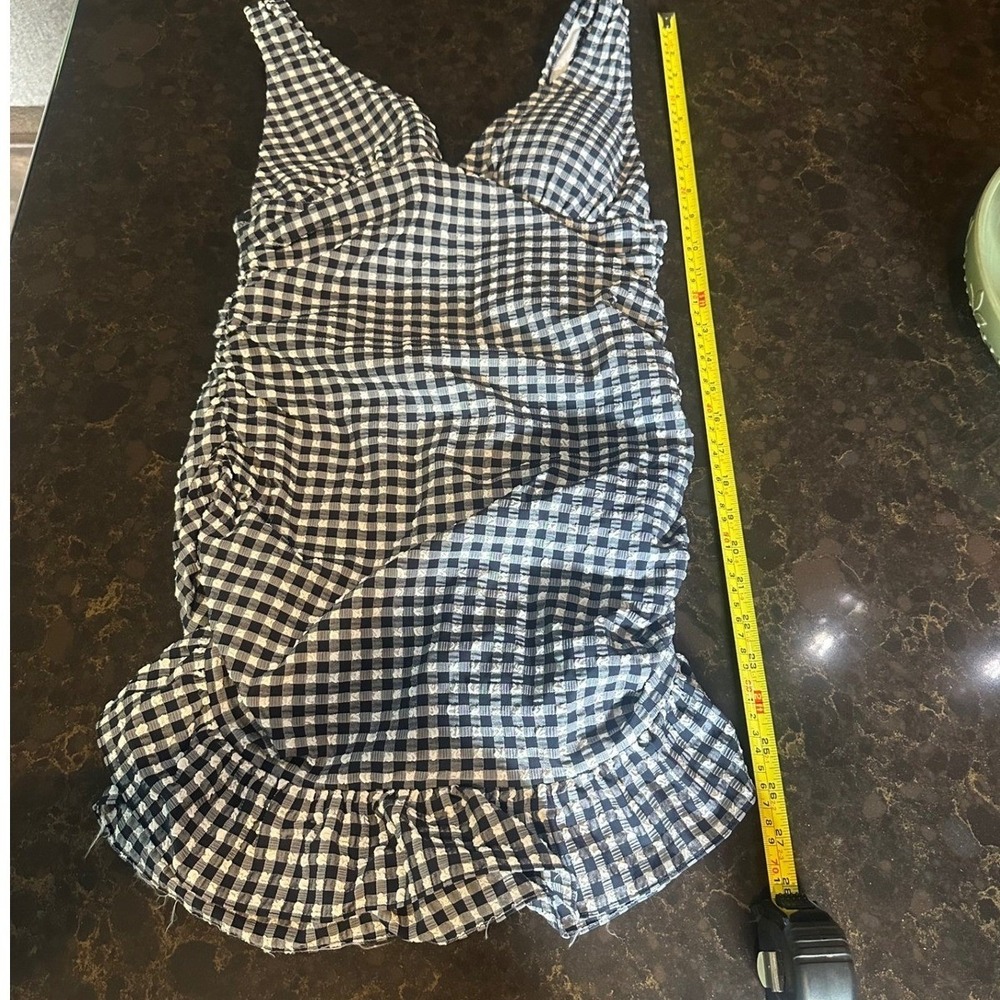 J.Crew Re-Imagined Gingham Ruffle Swim Dress Navy White One Piece Seersucker XL